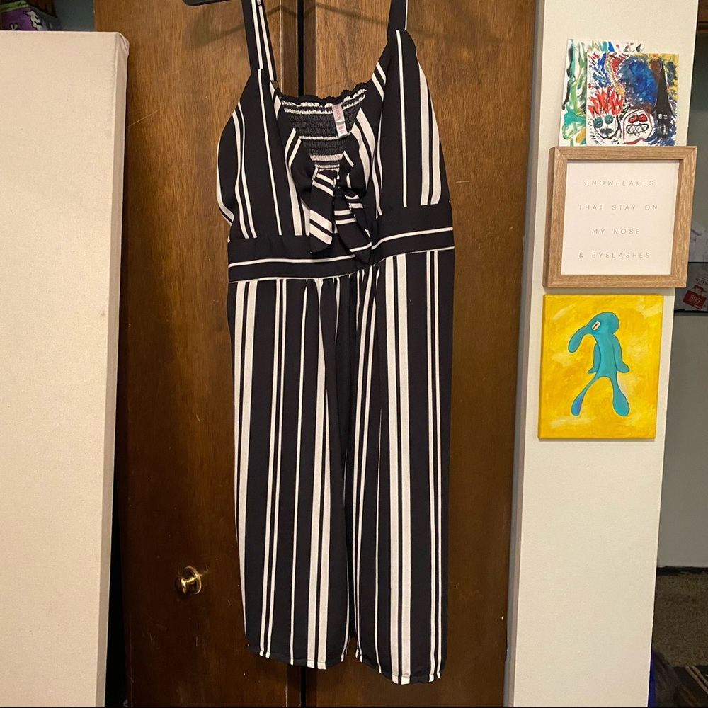 Black and white striped midi dress